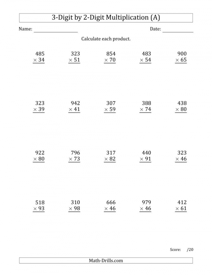 3 Digit By 2 Digit Multiplication Worksheets 99Worksheets
