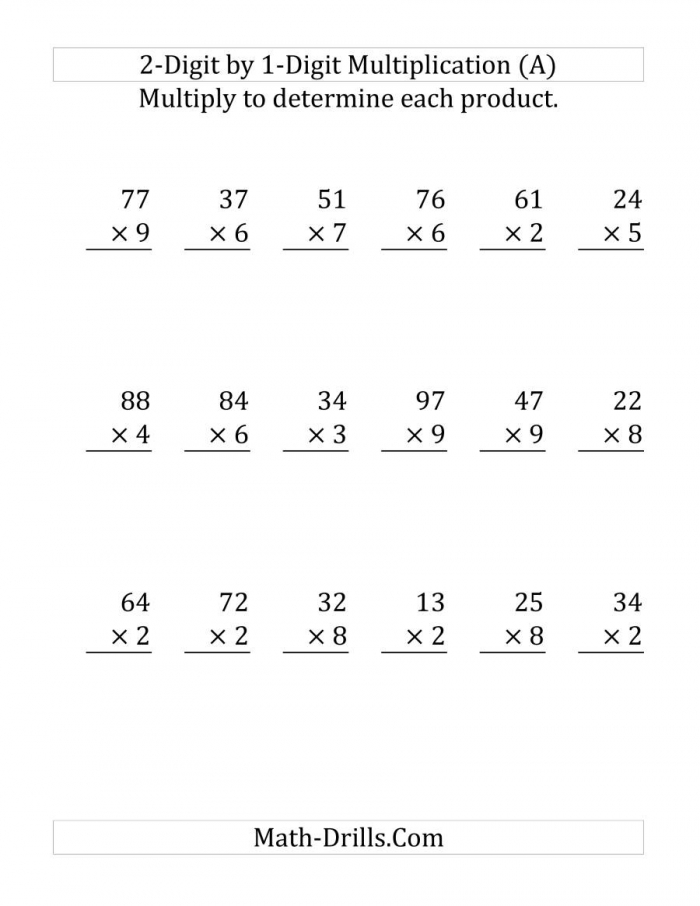 2 Digit By 1 Digit Multiplication Worksheets 99Worksheets