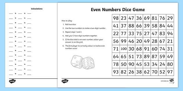 Odd And Even Numbers Dice Game Teacher Made