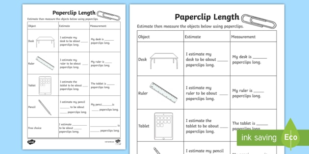 Paper Clip Measurement Worksheets | 99Worksheets