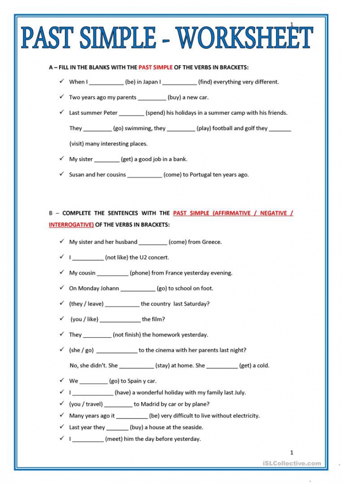 Get Into Grammar: Past Tense Worksheets | 99Worksheets