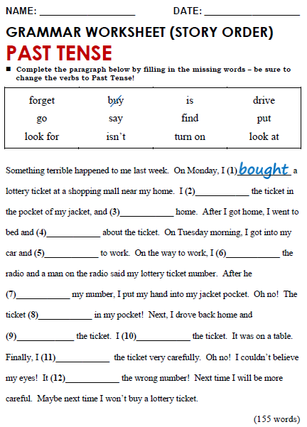 Get Into Grammar: Past Tense Worksheets | 99Worksheets