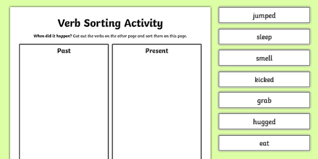 Past Tense Verb Sorting Activity Teacher Made