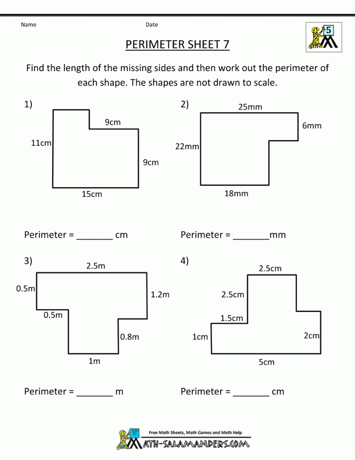 beginner perimeter and area worksheets