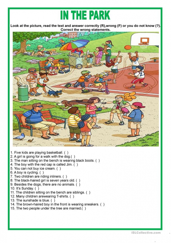 french language the park worksheets 99worksheets