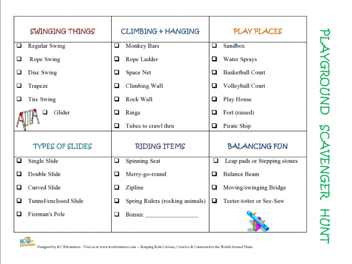 Playground Scavenger Hunt Free Printable