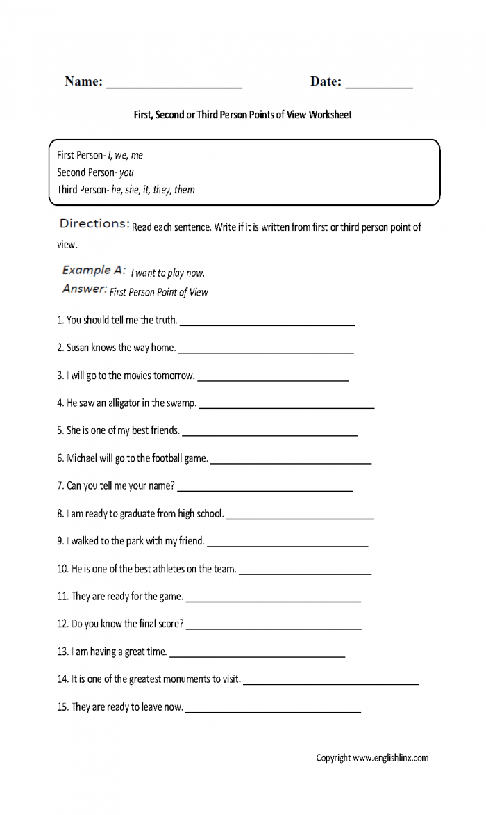 Pronouns And Point Of View Worksheets  20Worksheets Pertaining To Point Of View Worksheet 11