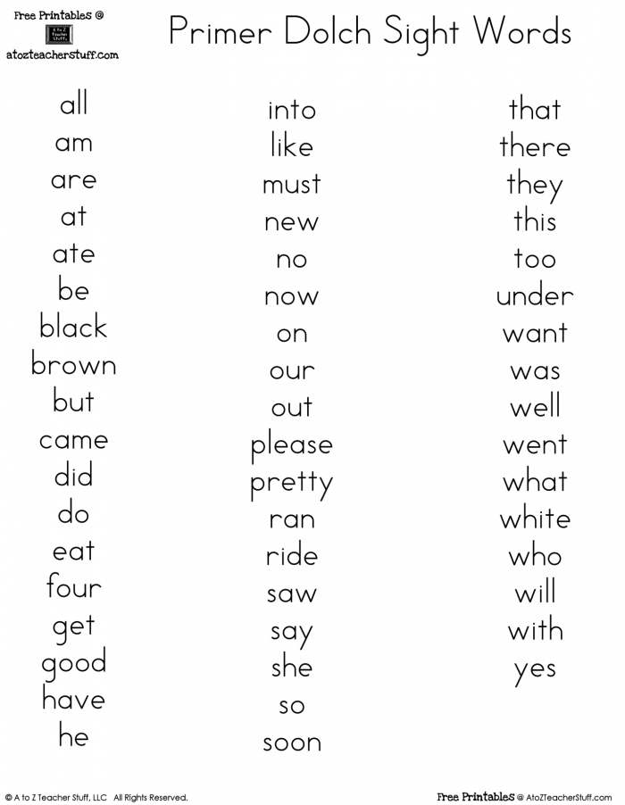 Dolch Sight Words Sentence Worksheets