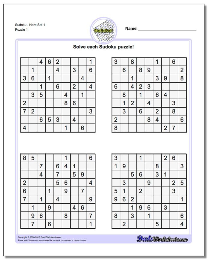 Printable Sudoku Puzzle Room Surf Worksheets Hard V Grade X