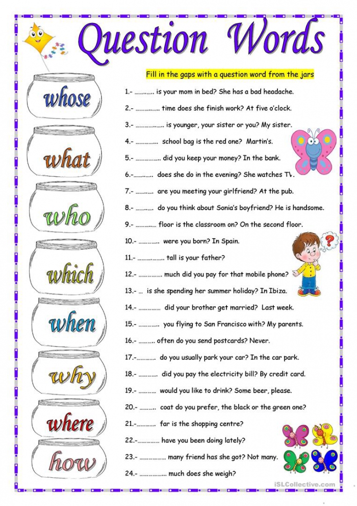 Question Words Worksheets 99Worksheets