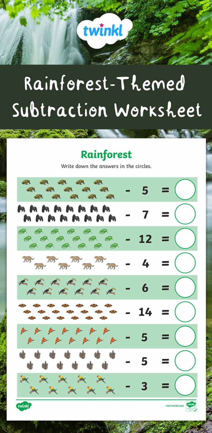 Rainforest Themed Subtraction Within  Worksheet This