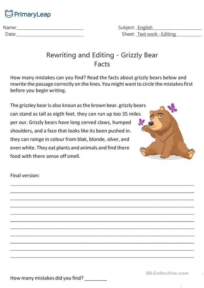 grizzly bear facts worksheets 99worksheets