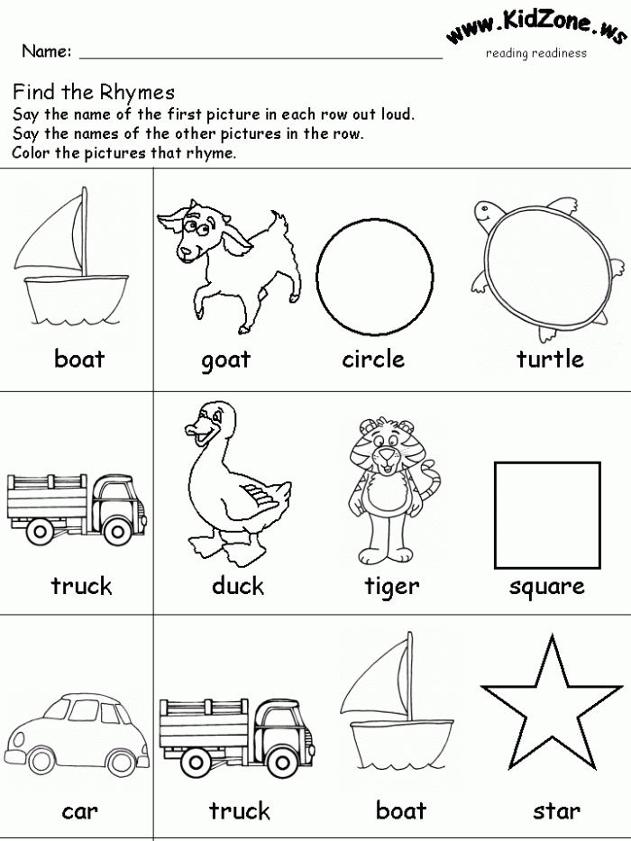 Rhyming Color Sheets For Kindergarten