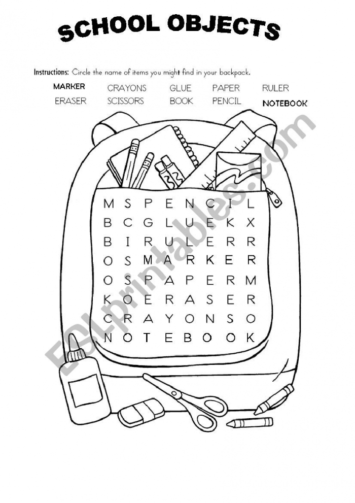 Find And Circle The School Objects Worksheets 99Worksheets