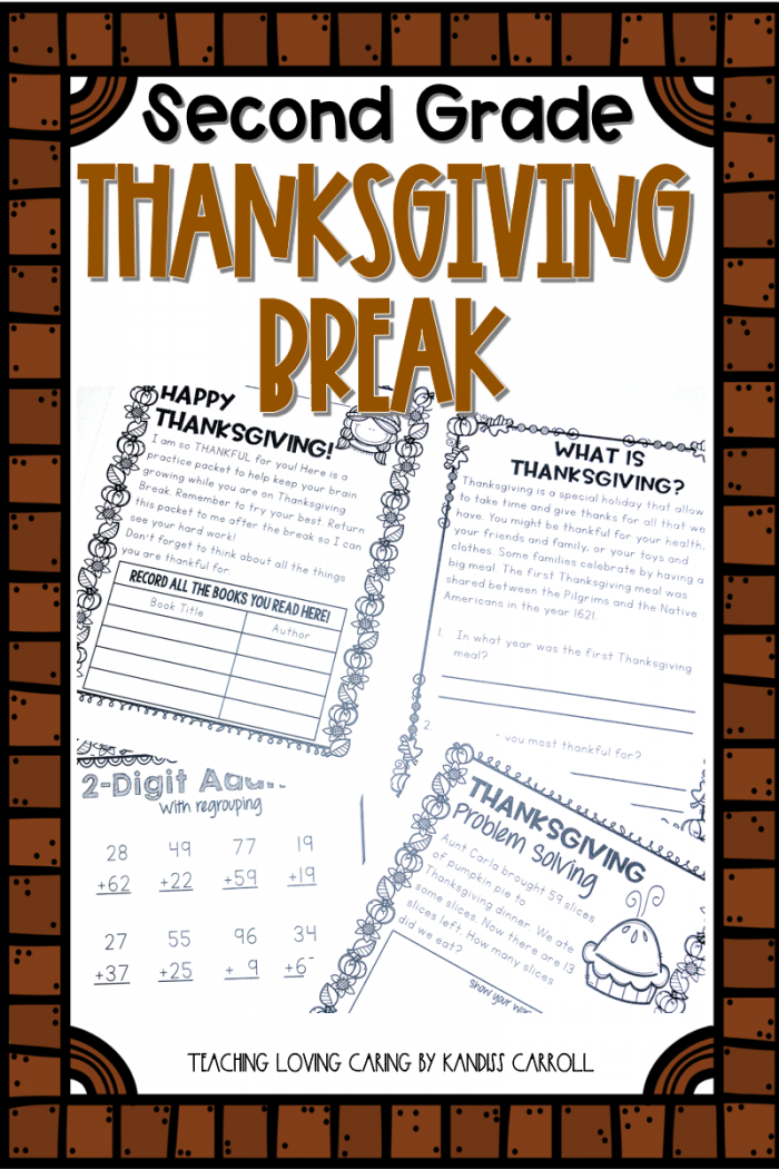 Second Grade Thanksgiving Break Packet