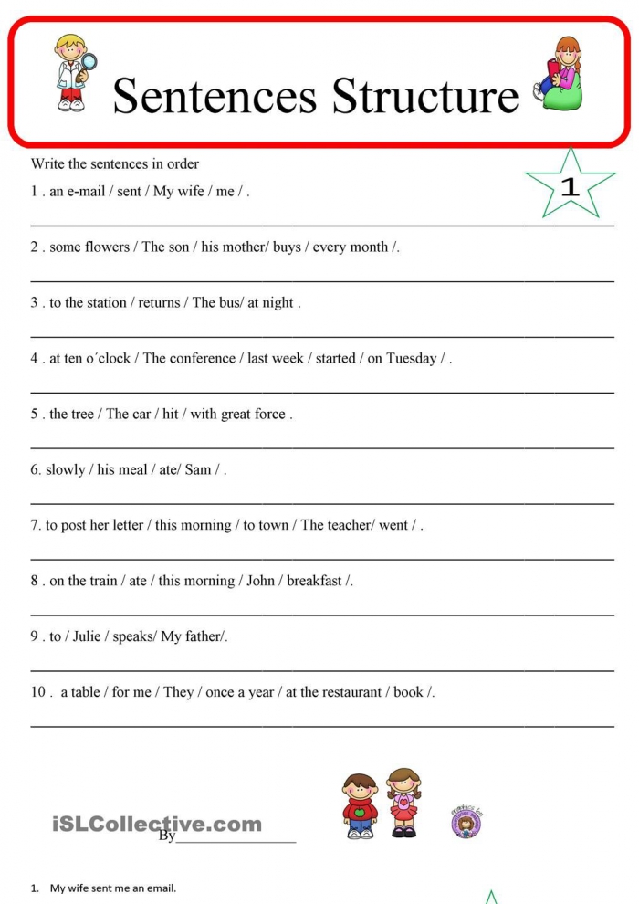 Language Handbook 8 Sentence Structure Worksheet 1 Answer Key