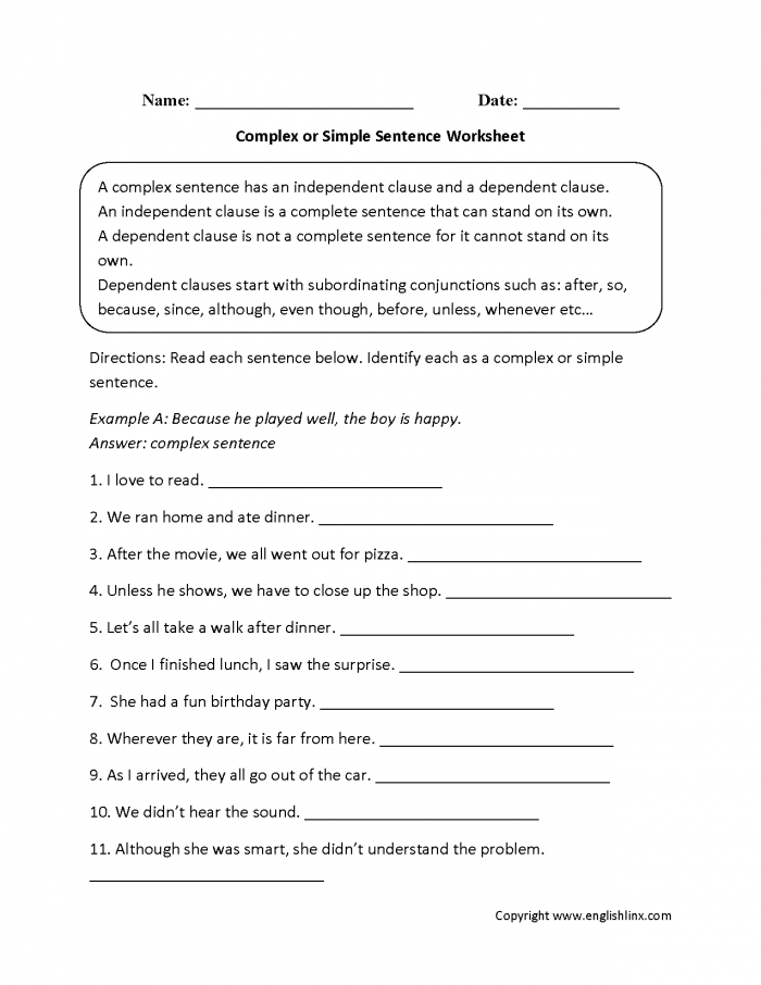 Sentences Worksheets