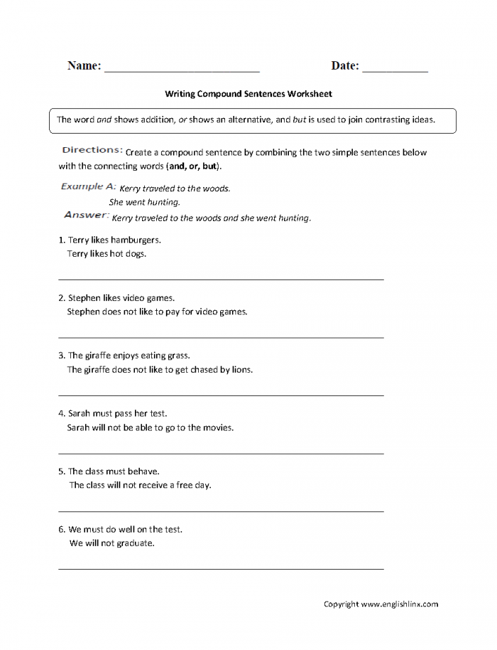 Creating Compound Sentences Worksheets 99Worksheets