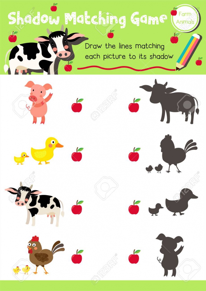 Shadow Matching Game Of Farm Animals For Preschool Kids Activity