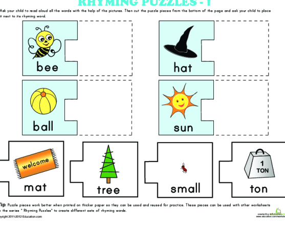 Rhyming Words Puzzle #9 Worksheets | 99Worksheets