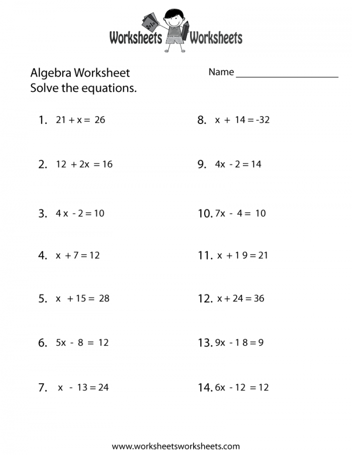 Free Printable Algebra Worksheet Grade 9 For Linear