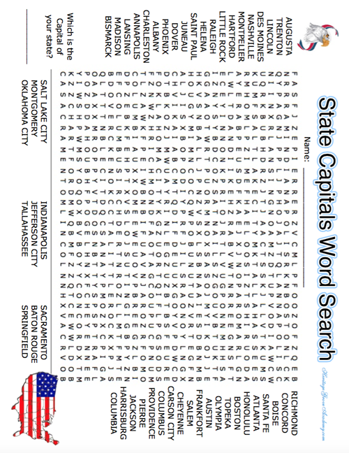 State Capital Word Search Worksheets 99Worksheets
