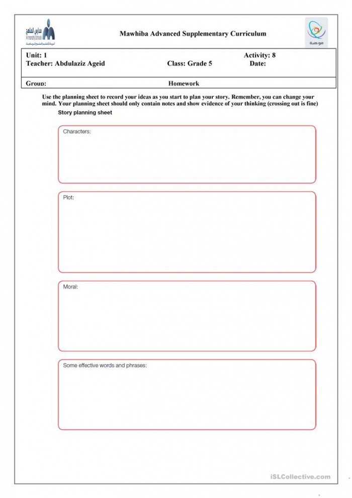 Story Planning Sheet