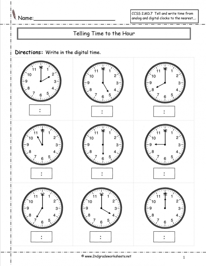 Telling Time Worksheets Half Hour Kids Math Free First Grade