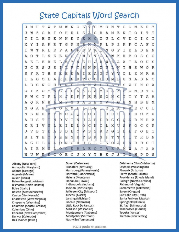 State Capital Word Search Worksheets | 99Worksheets