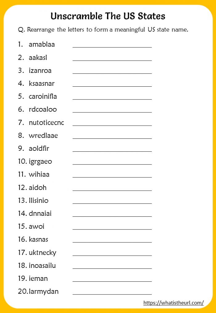 State Word Scramble Worksheets | 99Worksheets