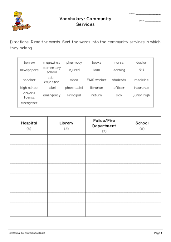 What Is Community Service? Worksheets | 99Worksheets