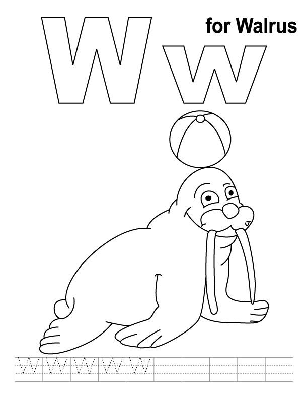 W For Walrus Coloring Page With Handwriting Practice