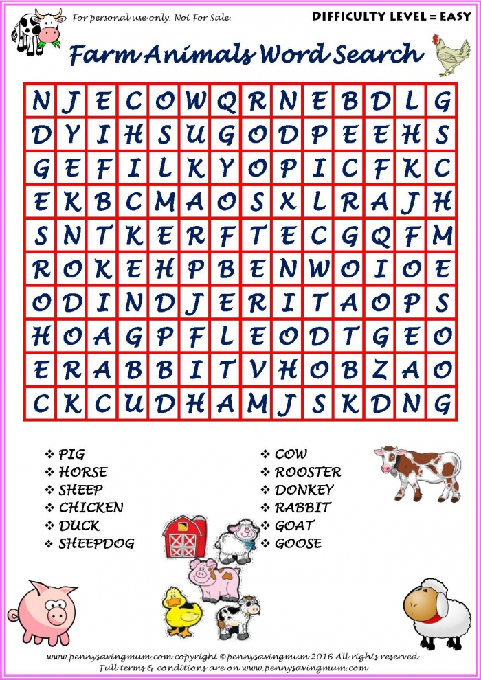Word Search Farm Animals Easy Version Pdf