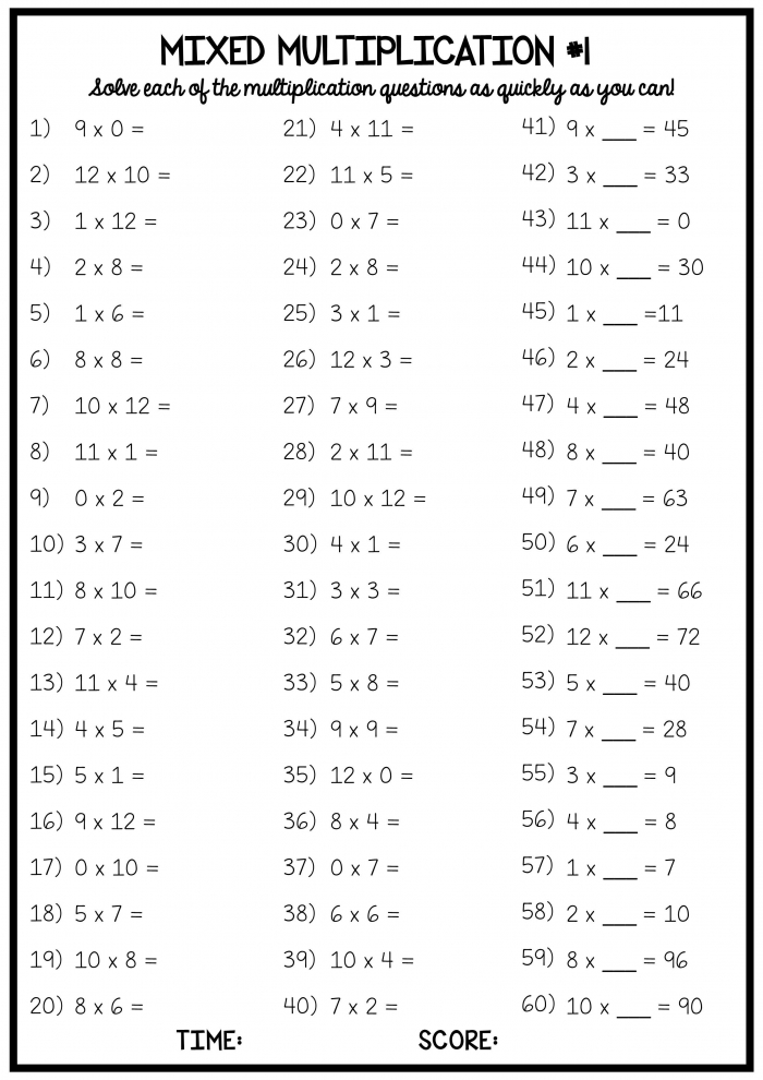  Multiplication Times Tables Worksheets 99Worksheets