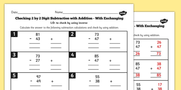 Y Inverse Check  Digit  Subtraction Addition Exchange Sheet