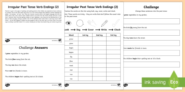 Year  Spelling Practice Irregular Past Tense Verb Endings