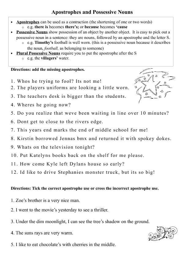 Possession Worksheets For Grade 5