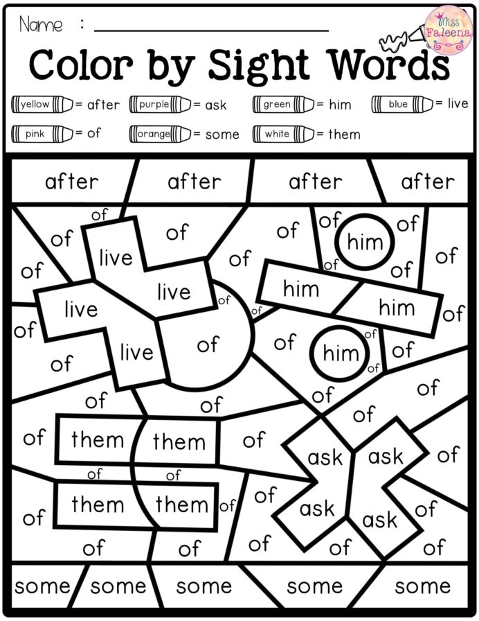 Back To School Color By Code Sight Words First Grade Worksheets