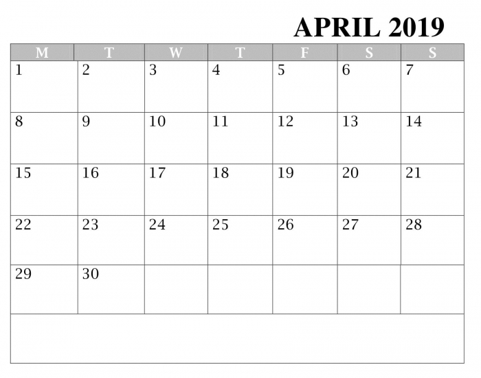 Blank April Calendar Worksheet