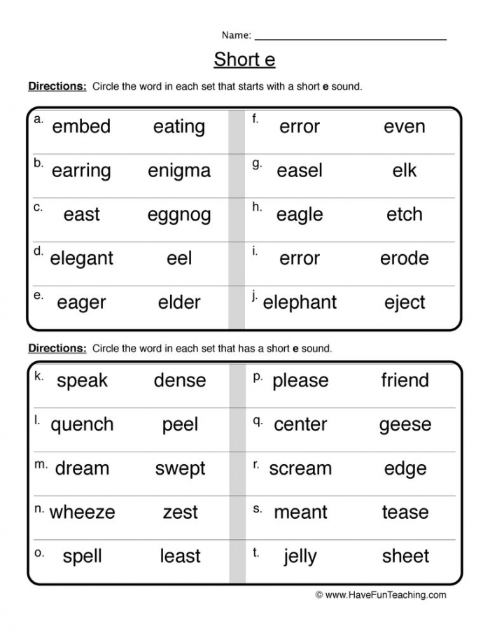 Circling Short E Words Worksheet  Have Fun Teaching