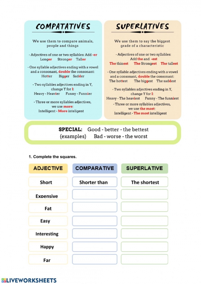 More Comparatives And Superlative Adjectives Worksheets 99Worksheets