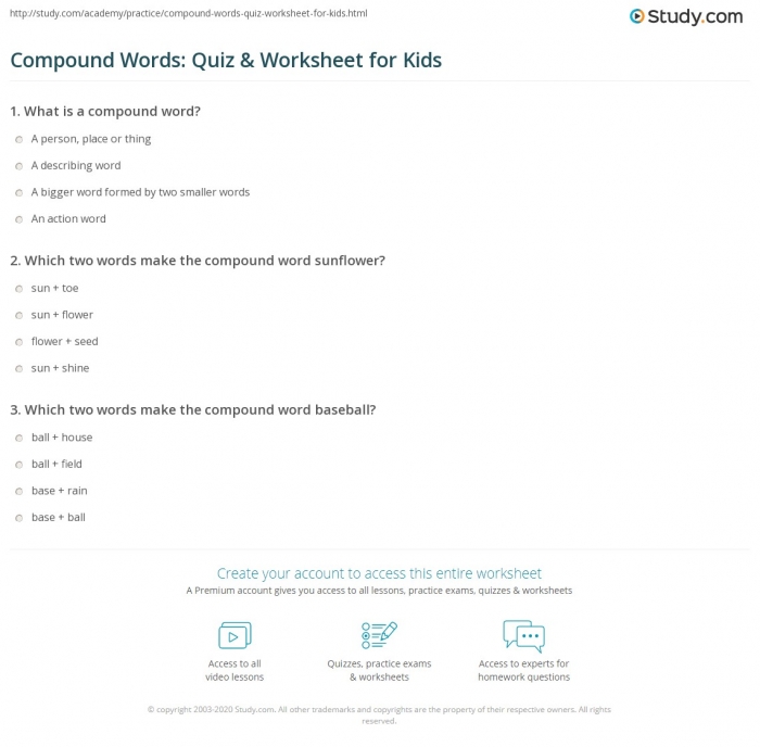 Compound Words Quiz   Worksheet For Kids
