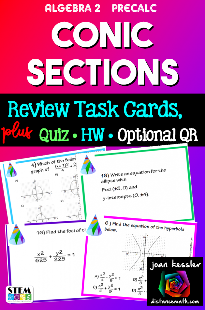 Conic Sections Review Task Cards Qr Plus Hw Quiz