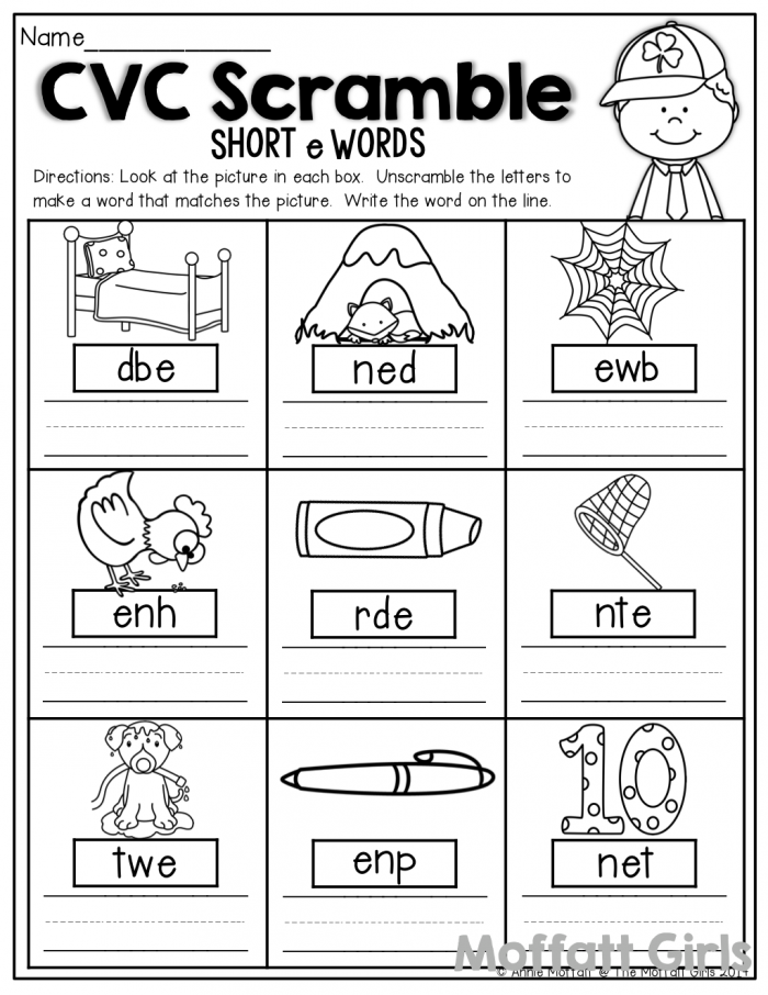 Cvc Scramble Unscramble The Letters To Make The Word That Matches