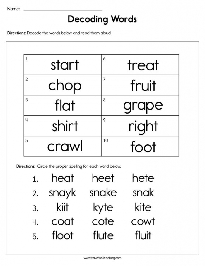 Decoding Words Worksheet  Have Fun Teaching