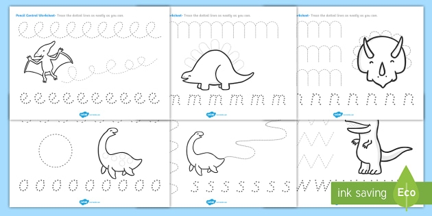 Dinosaur Pencil Control Worksheet Worksheets Grip Ver Math