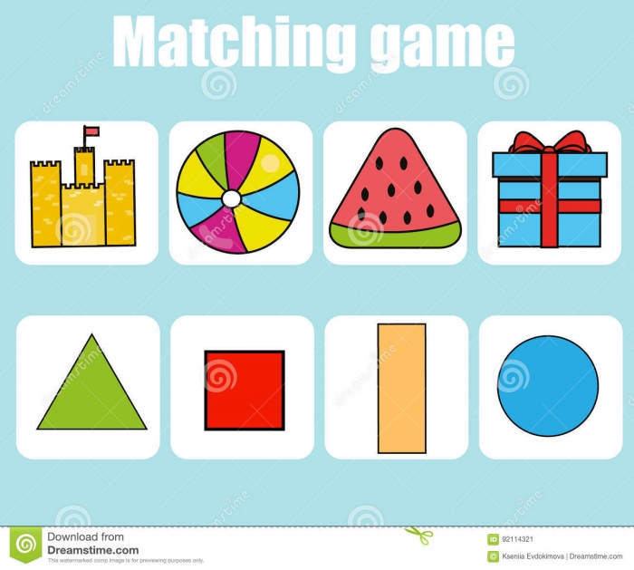 Educational Children Game Match By Shapes Kids Activity Stock