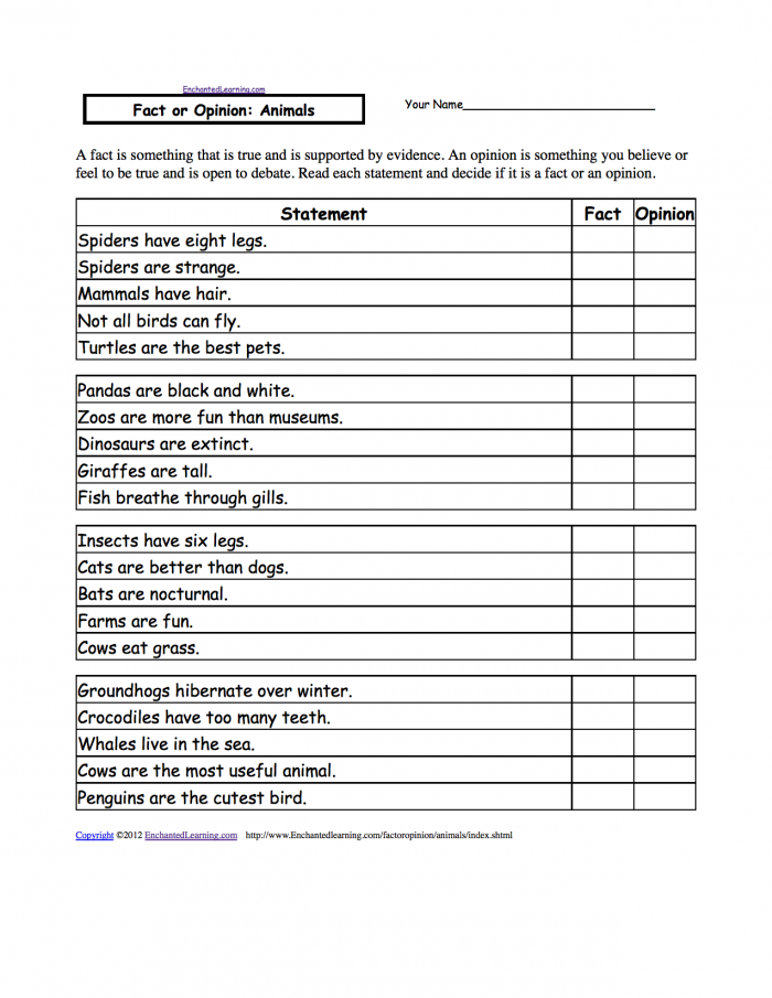 Fact Or Opinion Checkmark Worksheets To Print