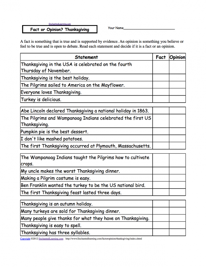 Fact Or Opinion Checkmark Worksheets To Print
