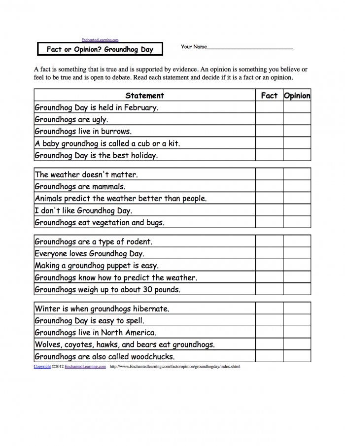 Fact Or Opinion Checkmark Worksheets To Print
